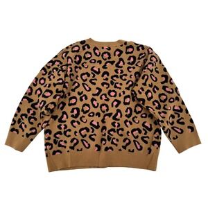 Ninexis Women's Leopard Print V Neck‎ Sweater Tan Pink Black Size M/L